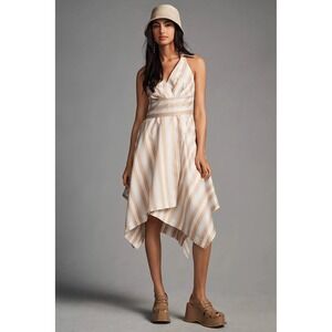 Maeve Anthropologie Asymmetrical Striped Handkerchief Hem Midi Wrap Shirt Dress
